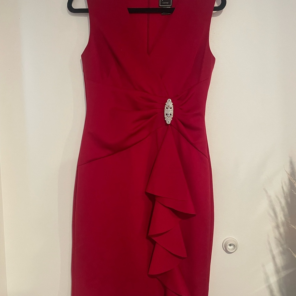 Stunning Red Midi Dress with Embellished Detail
